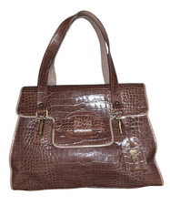 Borsa a tracolla Just Cavalli in pelle di coccodrillo marrone goffrata - Made in Italy