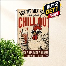 Get Over It Sarcastic Rooster Cocktail Plaque Funny Chicken Metal Tin Sign Art