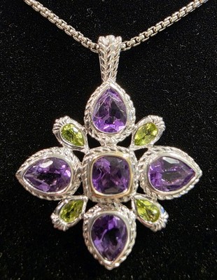 Alwand Vahan 925, 14k Akzente Blume Anhänger Halskette Amethyst Peridot Box Kette