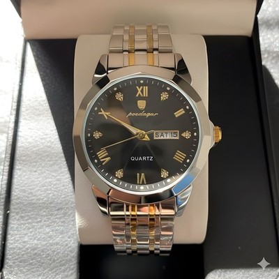 Tempus Elite   Men's Gold & Silver Tone Watch - Black Dial - Ships Same Day