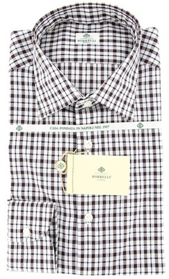 Luigi Borrelli Brown Kariert Baumwollhemd - Extra Schmal - (GB7482)