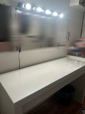 IKEA Malm Schminktisch Weiß, Glasplatte, 120x41x78 cm Mit Spiegel und Lampen