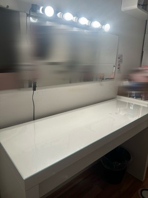 IKEA Malm Schminktisch Weiß, Glasplatte, 120x41x78 cm Mit Spiegel und Lampen