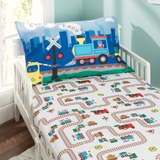 EVERYDAY KIDS Toddler Fitted Sheet and Pillowcase Set -Choo 2 Piece, Train