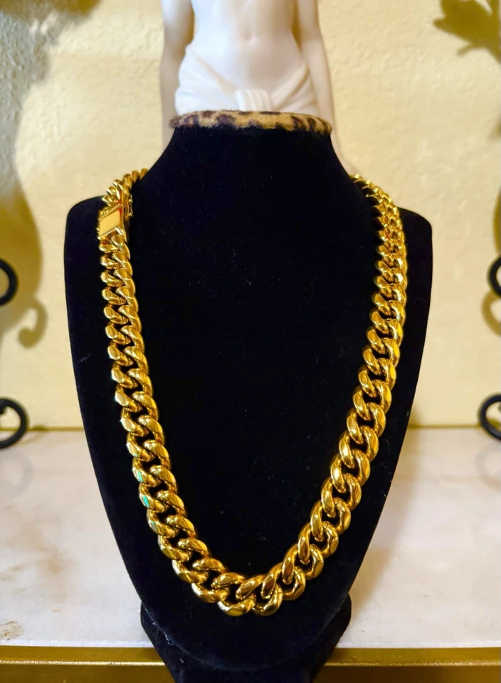 "Cadena cubana de oro hipoalergénico de 14 mm 22"" - pesada 218 g, cierre de Italia" Foto 2 de 4