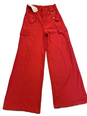 Damen Cargohose rot weites Bein Gummibund W32-34 L28 L/XL