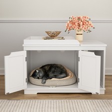 Flip-Lid Cat Litter Box Enclosure Furniture Washroom Hidden Litter Box Cabinet