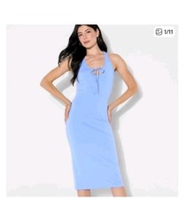 Wild Fable ButterBliss BlUE Racerback Tie Front Keyhole Midi Bodycon Dress L