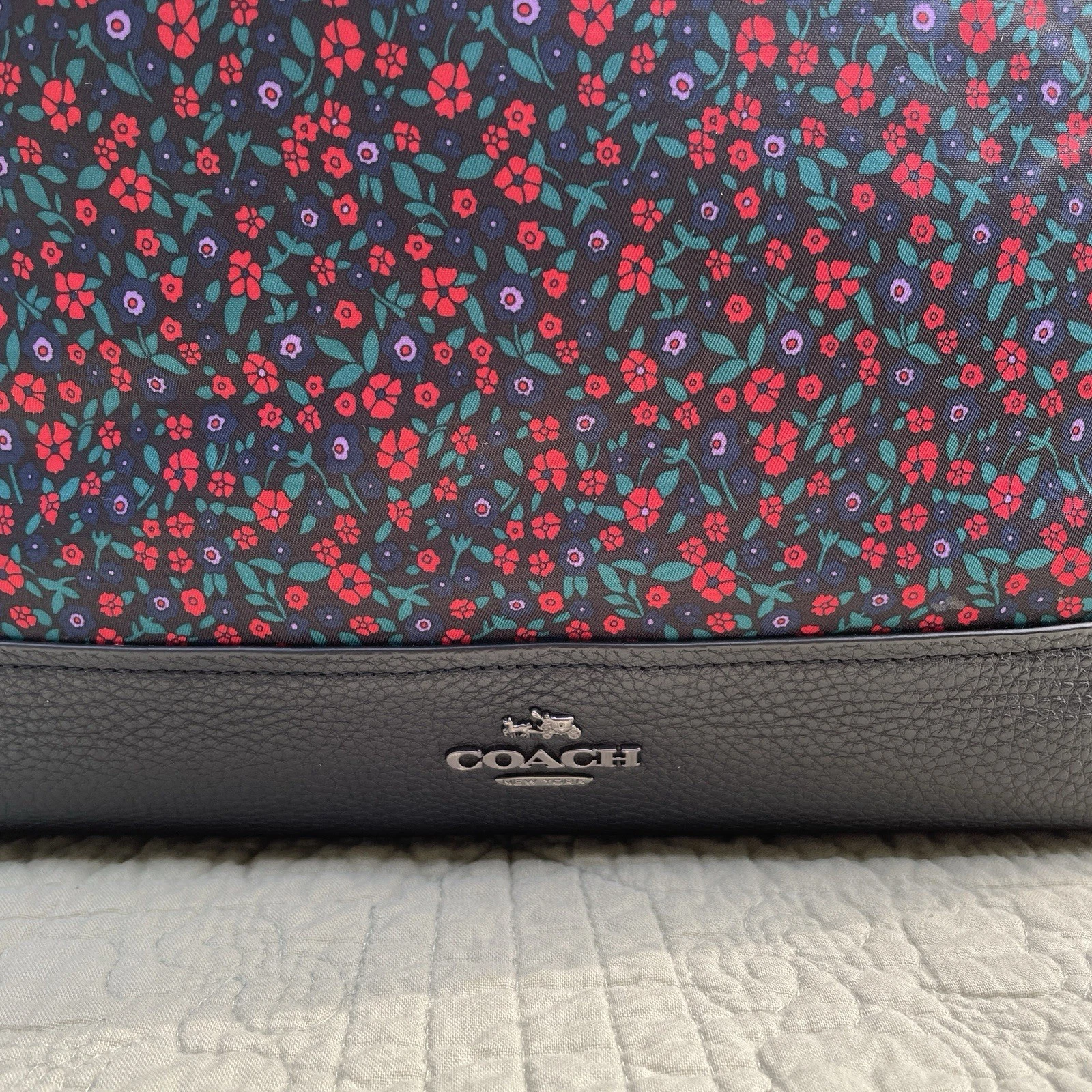 Borsa Coach Ranch in nylon con stampa floreale e pelle nera con ciottoli borsa tote F59435