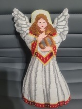 Vintage Needlepoint Standing Christmas Angel With A 3-D Effect