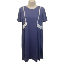 Attard State Periwinkle Blue Boho Babydoll Dress Medium Ivory Crochet Lace