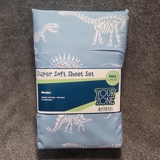 Your Zone Super Soft Microfiber 4 Piece Sheet Set Full Blue Dinosaur Bones