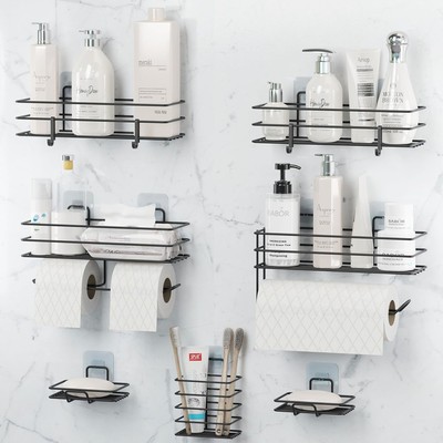  Shower rack with adhesive7piece set,rust-resistant stainless steel storage box