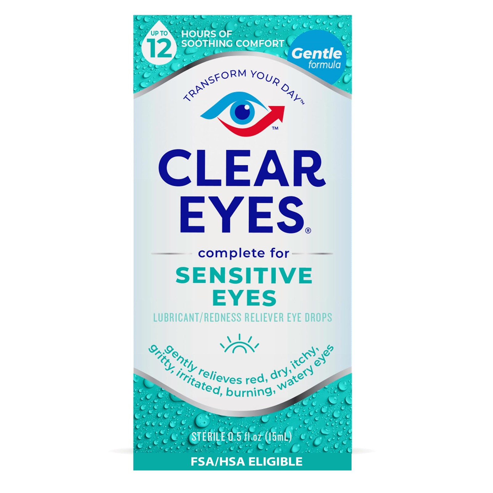 Clear Eyes Sensitive Eyes Eye Drops – Gentle Relief for Red, Itchy, Dry Eyes,...
