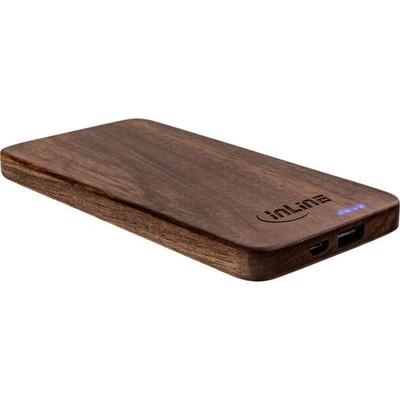 InLine woodplate USB Powerbank 5.000mAh LED Status Anzeige Echtholz Walnuss 2.1A