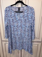 Clara Sun Woo Skinky Tunic Top Keyhole Neck Geometric USA Made Women’s Sz M