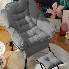 Grey Lazy Chair with Footstool Relax Lounge Chair Accent Armchair Sofa Chair