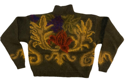 Linda Allard Ellen Tracy Sz M Olive 62% Mohair Amazing Hairy Sweater