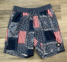 Hurley M USA Flag Patchwork Board Shorts Red White Blue Swim Trunks