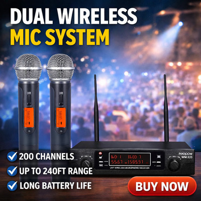 Innopow WM-333 Dual Channel UHF Wireless Handheld Microphone System Karaoke NEW