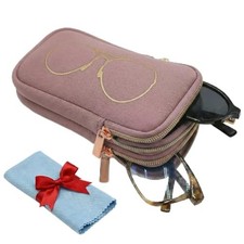Double Glasses Case Neoprene Pouch Soft Eyeglass Sunglasses Cases With Blush