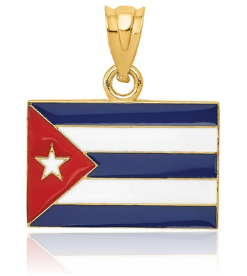14K massives Gelbgold Medium Kuba Flagge Anhänger Halskette 21mm 7/8 Zoll poliert
