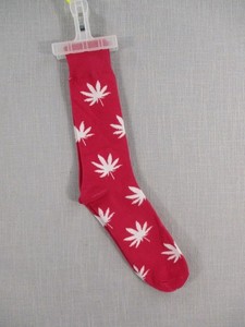 Red Crew Socks With White Leaf Pattern - Unisex Casual Design