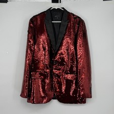INC Mens Slim Fit Red Sequin Blazer Jacket Large NYE Party Costume Stage