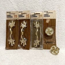 VTG Ajax 990 French Provincial Scroll MCM 3 Drawer Pulls 2 Knobs Gold White 5