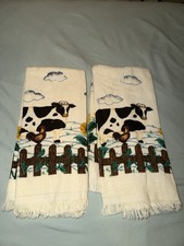 Set Of 2 Vintage Cow Print Kitchen Towels-NEW