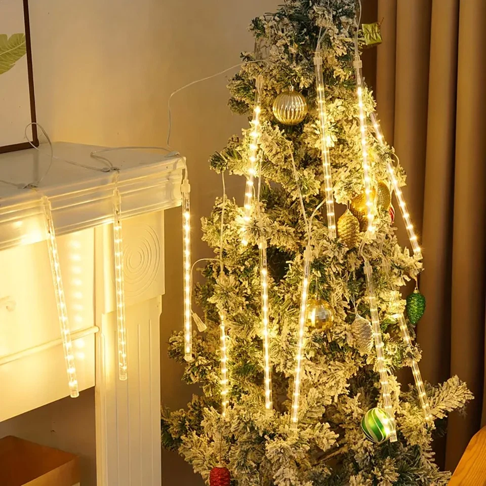 LED Meteor Shower Rain Lights Icicle Snowfall Lights Christmas Outdoor Tree Deco - Image 2 of 4