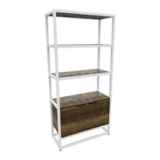 Edo - Scaffale Libreria 76x162,5x33,5 cm 3 Ripiani Legno Oak e Metallo Bianco