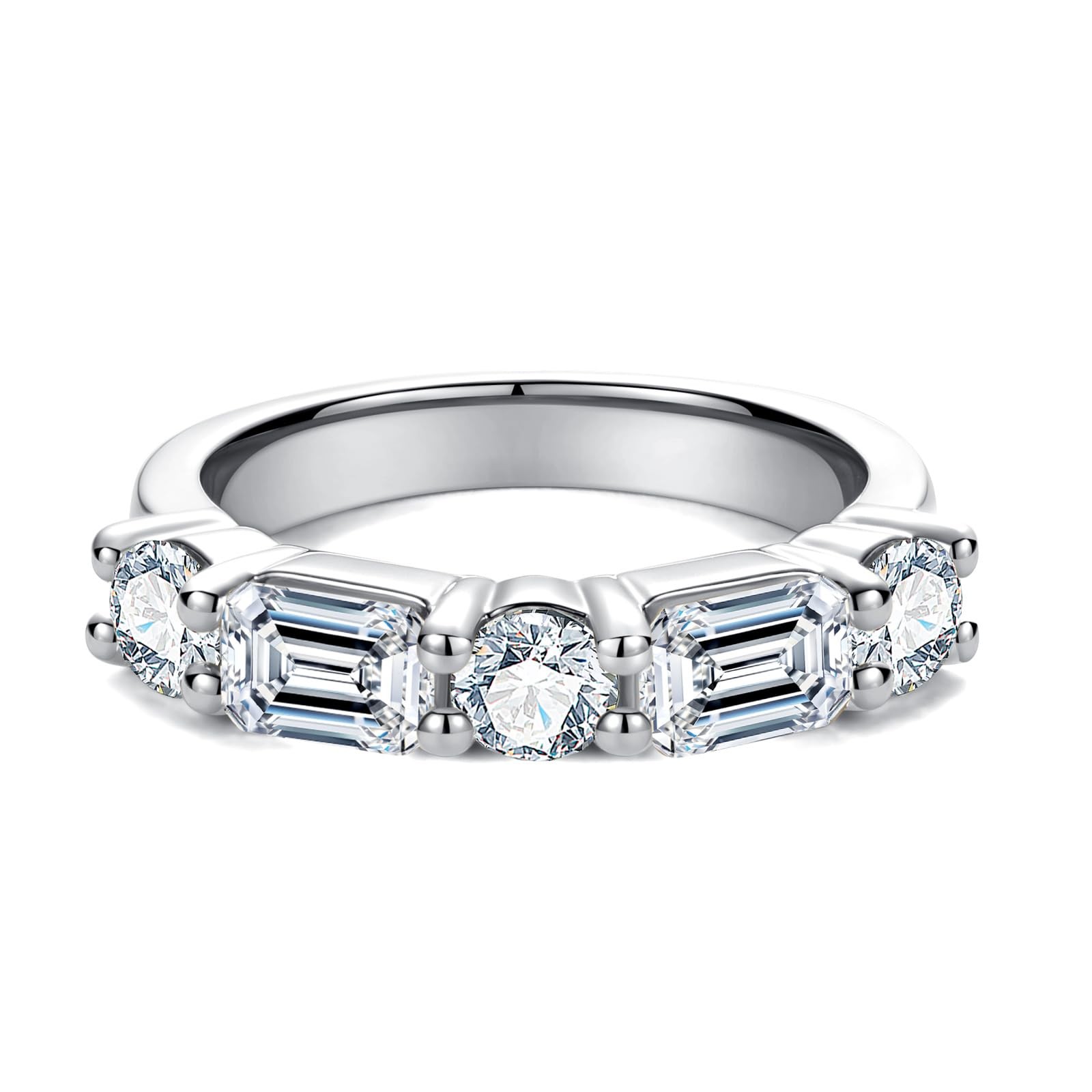 2.1cttw CZ Half Eternity Wedding Band Round & Emerald Cut Stones-image