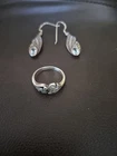 VTG Sterling Silver Marcasite & Pale Blue Gemstone Jewelry Set (Ring & Earrings)