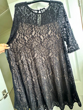 Yours Maternity Size 18 Black Lace A-Line Dress Round Neck 3/4 Sleeve Belt