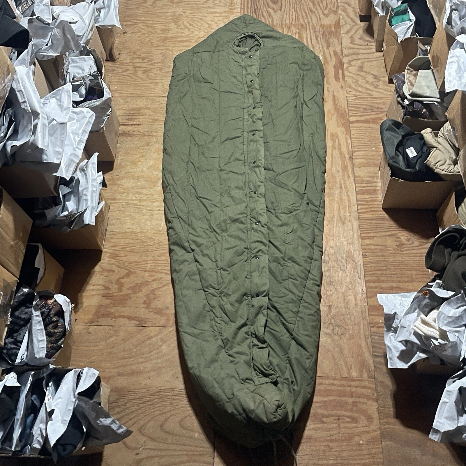 Vintage Army Intermediate Cold Sleeping Bag Large Green Mummy Gillette Hood USGI