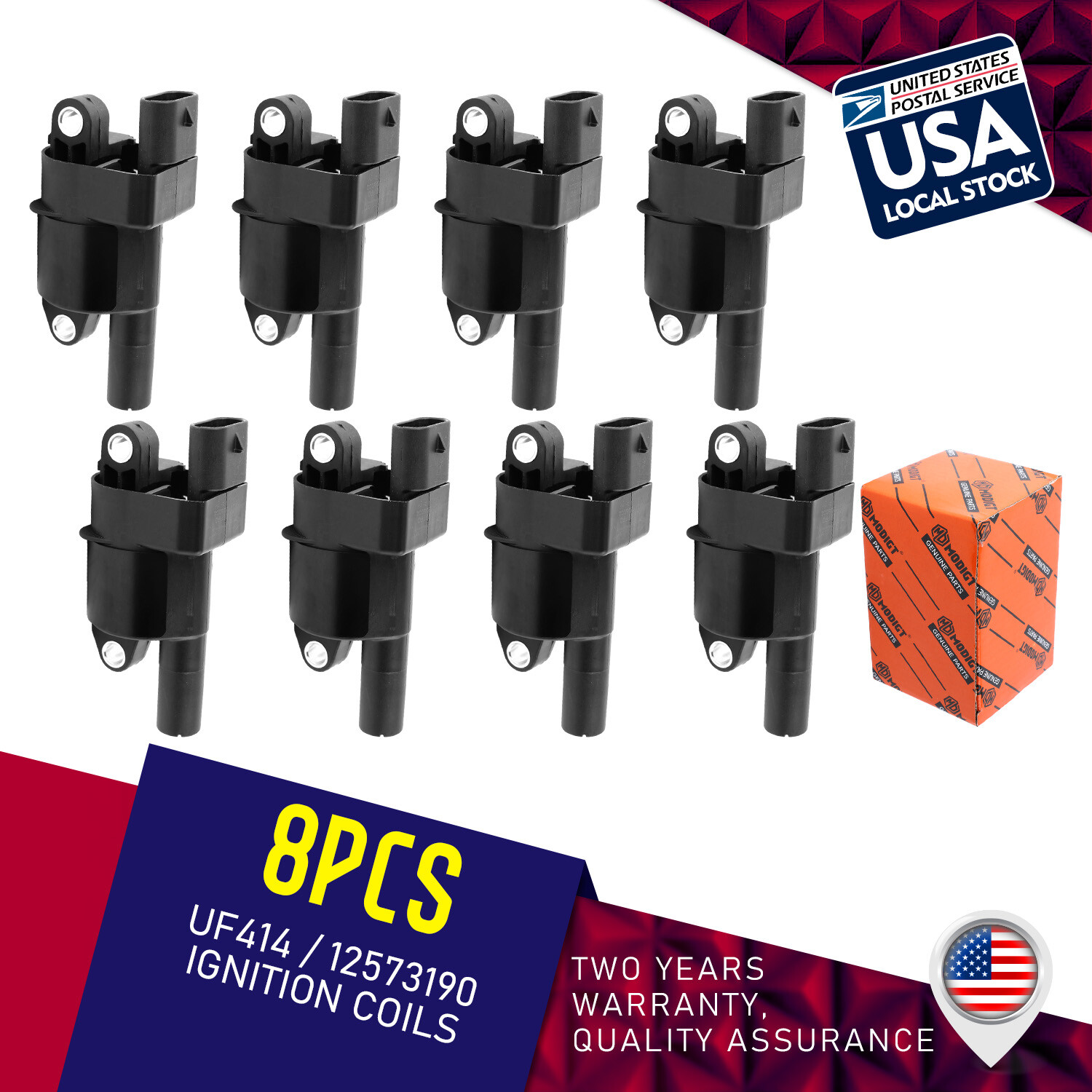 Genuine UF414 8pc Ignition Coil Set Compatible with D514A GN10165 6737104 12573190 5C1555