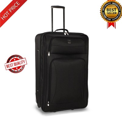 28'' Regency Checked 2-Wheel Upright Luggage Expandable Suitcase Travel Black Hot