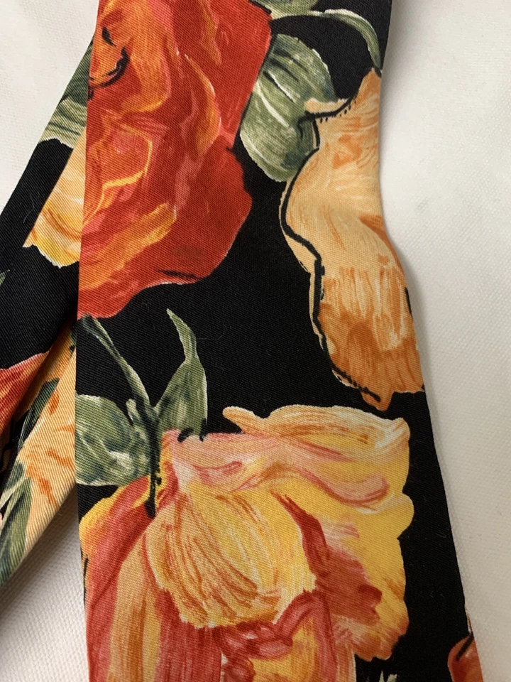 CORBATA VINTAGE NEGRA FLORAL BOSTON TRADER ROSAS HIBISCO? ¡DIVERSIÓN TROPICAL! Foto 3 de 4