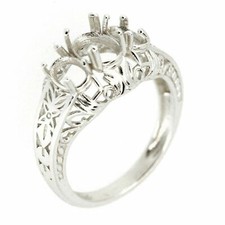 Sterling Silver Semi Mount Ring Setting Oval OV 7x5 OV 6x4mm Art Deco Style