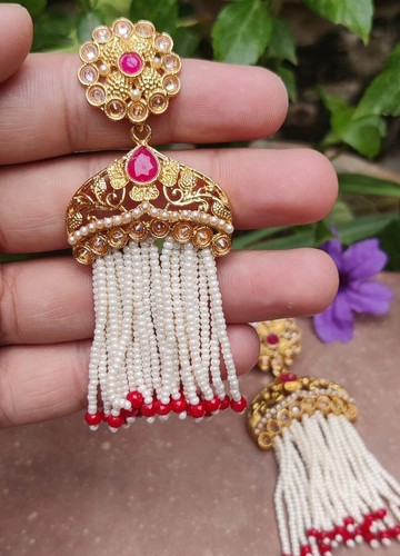 Boucles D'oreilles Danse Orientale Bollywood - Style Indien Bhubaneshwar Doré à Crochets