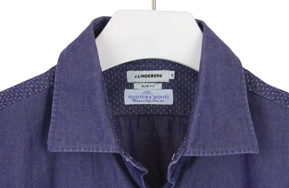 J. Lindeberg Daniele Slim Fit Pattern Chambray Shirt Men M Shark Collar - Image 4 of 4