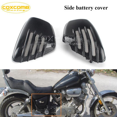 2Pc ABS Ribbed Side Panel Battery Cover Carbon For Yamaha XV 750