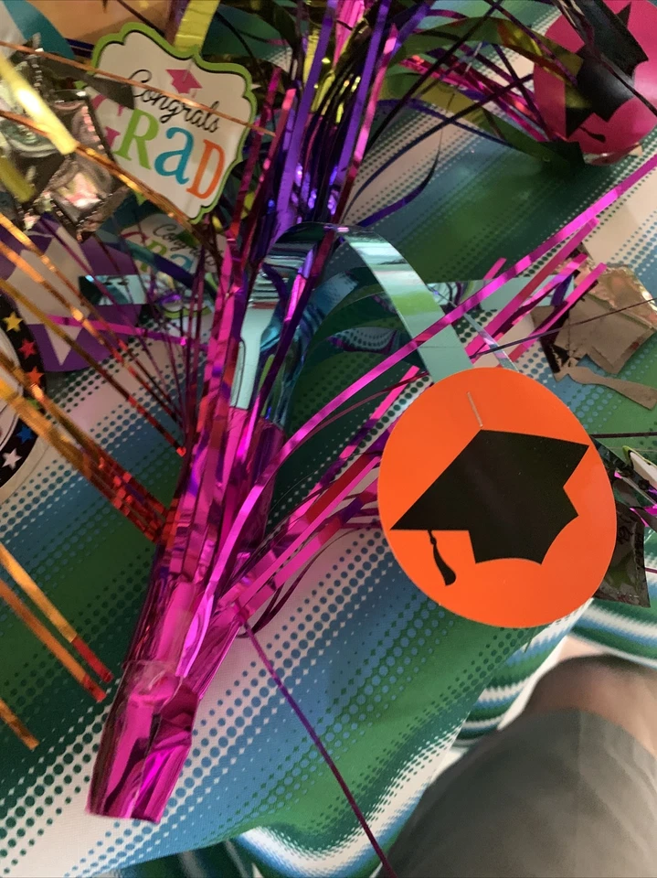 4 Graduation Colorful Cascade 8.5” Centerpiece, Foil Grad Party Decor W/1 Holder - Image 4 of 4