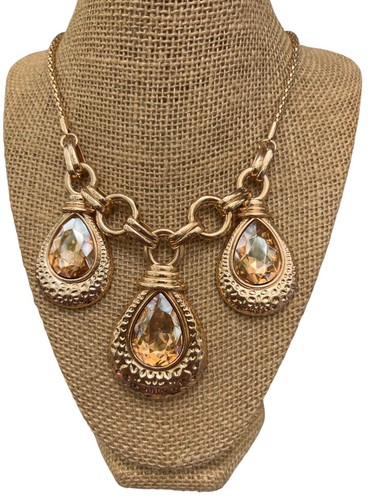 Paparazzi Built Beacon Necklace Gold Tone Teardrop Rhinestones Adj 26" - 28"