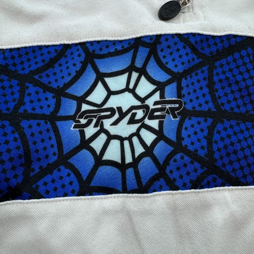 Spyder 1/4 Zip Pullover Kids Medium White Blue Web Graphic Ski Shirt Long Sleeve - Picture 6 of 11