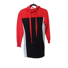 NB red and black hooded mini sweater dress