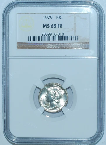 1929 NGC MS65FB Full Bands Mercury Dime