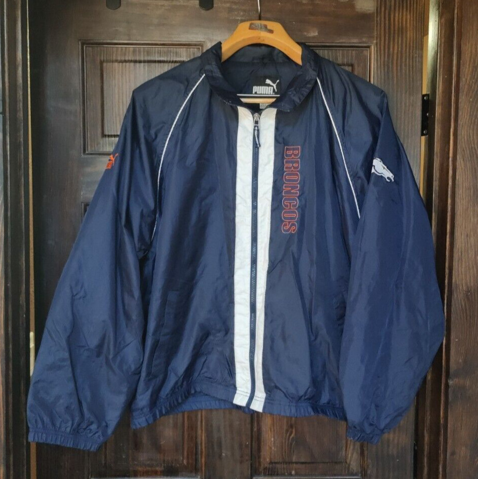 Vintage Puma Denver Broncos NFL Windbreaker Jacket Men's XL Navy Blue