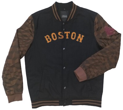 MLB Boston Varsity Jacket RED SOX Herren Black Snap Jacket 3D Style Gr. XL Wolle